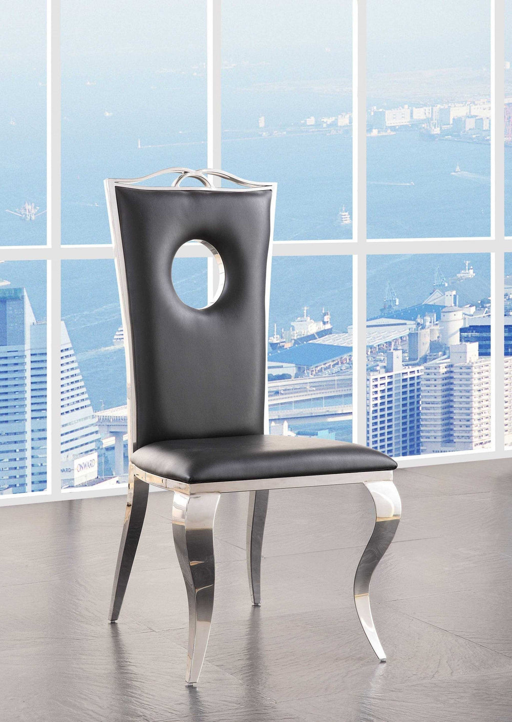 Set of Two Black And Silver Upholstered Faux Leather Dining Side Chairs - Homeroots - Flyclothing LLC