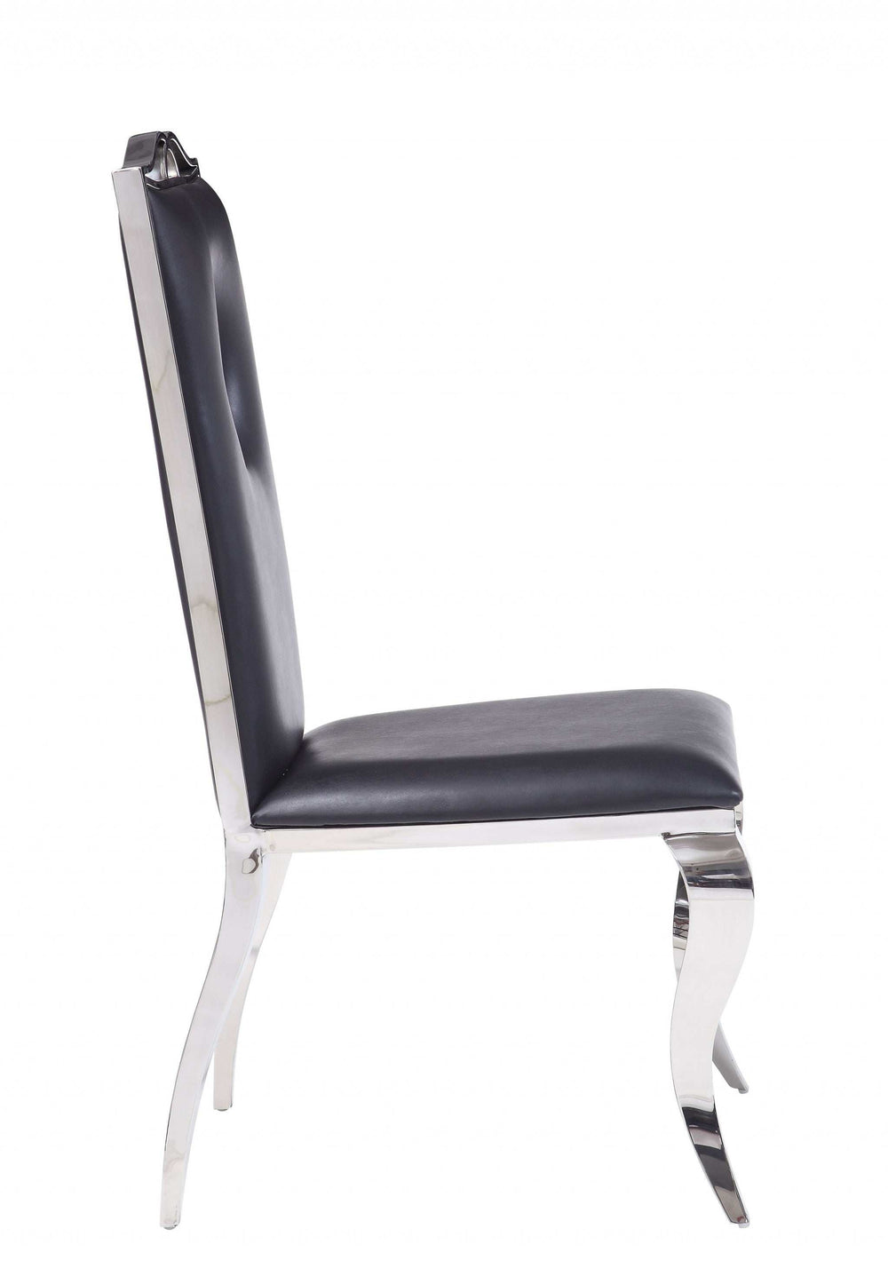 Set of Two Black And Silver Upholstered Faux Leather Dining Side Chairs - Homeroots - Flyclothing LLC