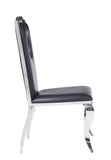 Set of Two Black And Silver Upholstered Faux Leather Dining Side Chairs - Homeroots
