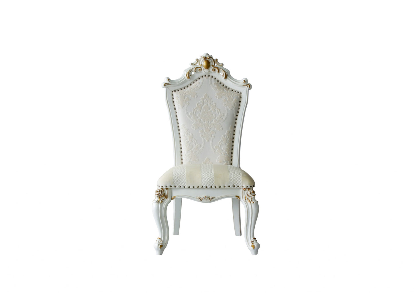 Set Of Two 27" Beige And White Faux Leather Damask Side Chair - Homeroots - Flyclothing LLC