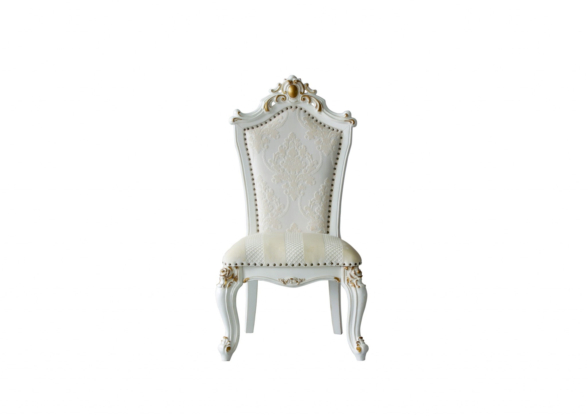 Set Of Two 27" Beige And White Faux Leather Damask Side Chair - Homeroots - Flyclothing LLC