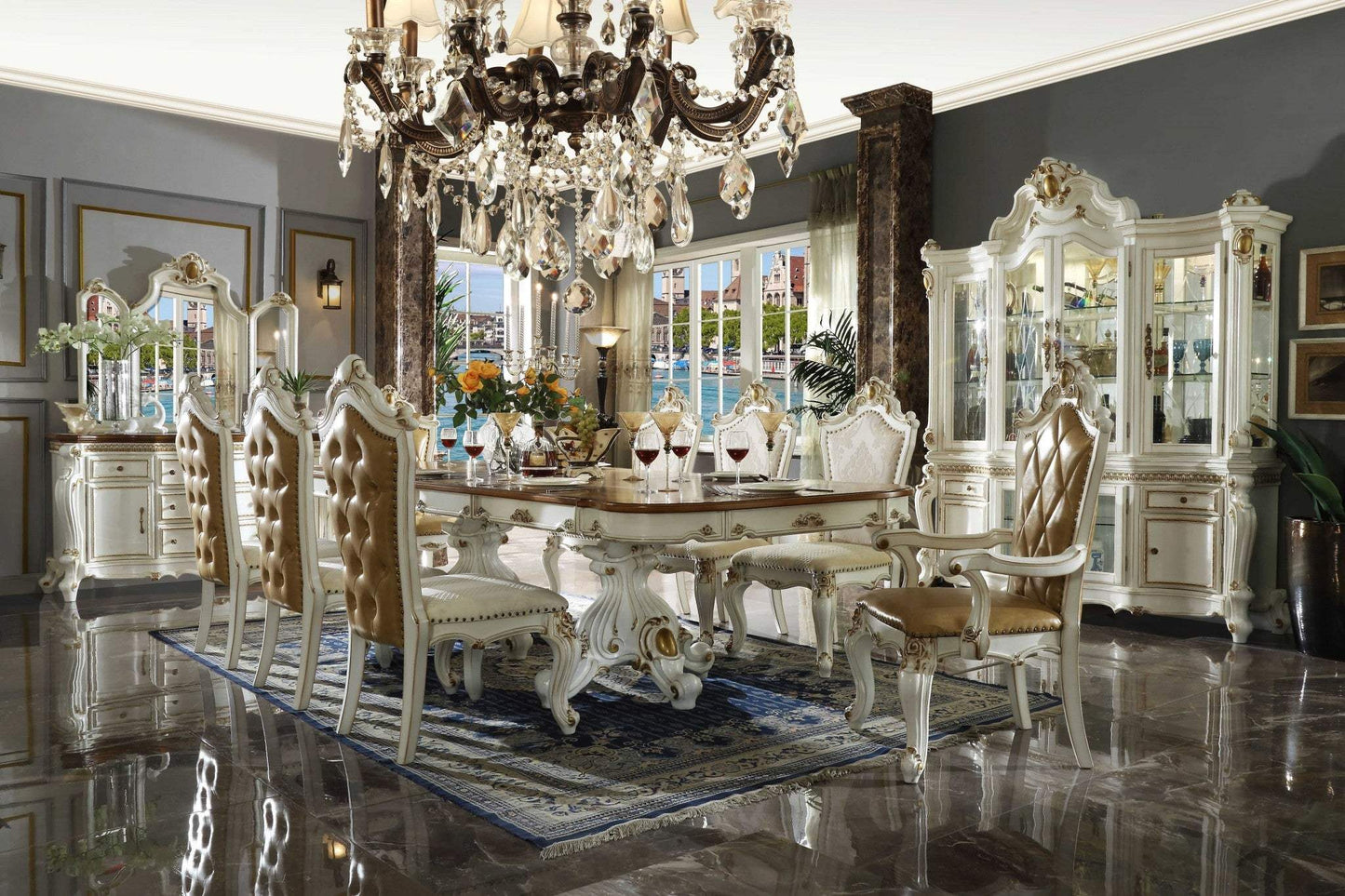 Set Of Two 27" Beige And White Faux Leather Damask Side Chair - Homeroots - Flyclothing LLC