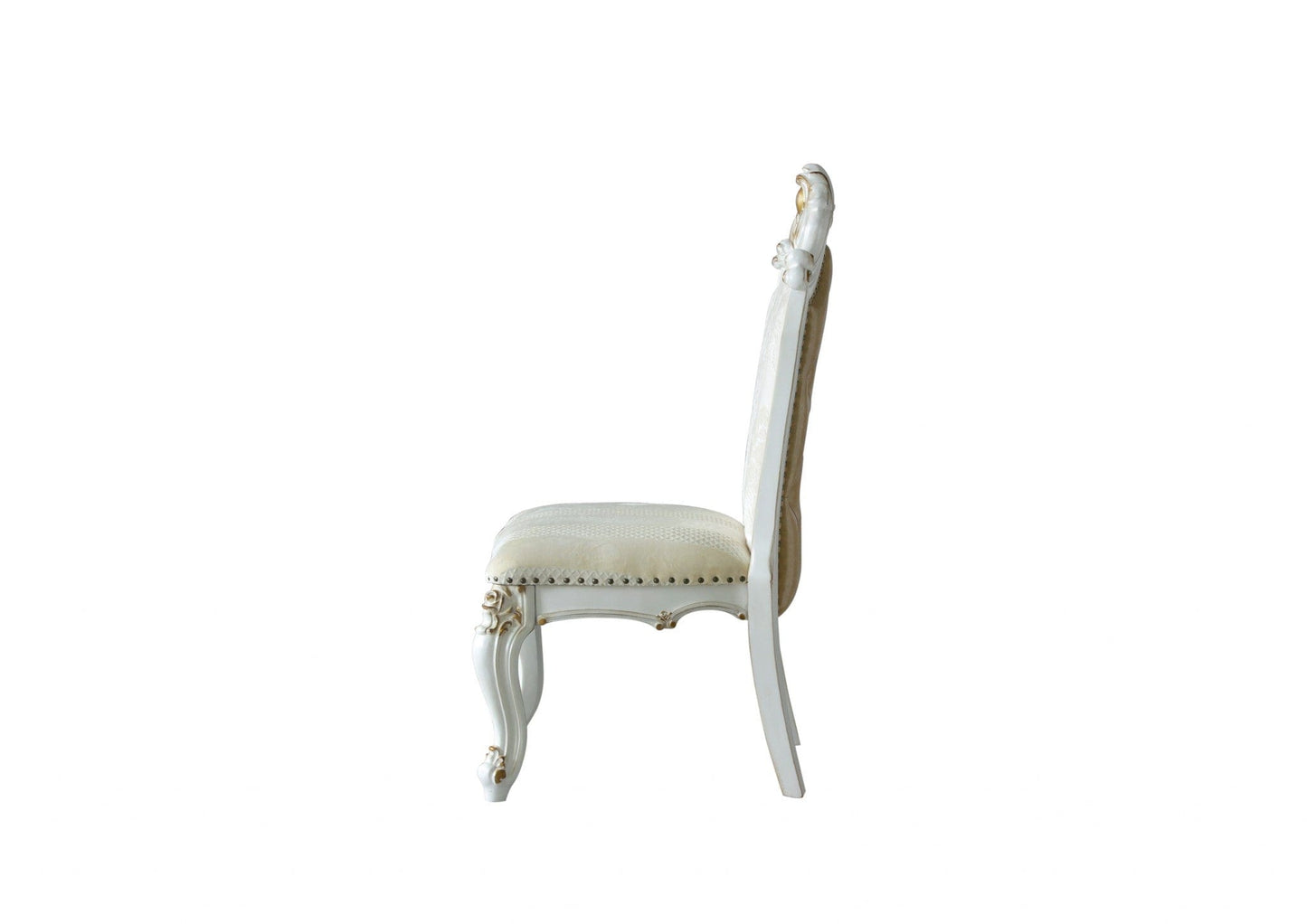 Set Of Two 27" Beige And White Faux Leather Damask Side Chair - Homeroots - Flyclothing LLC