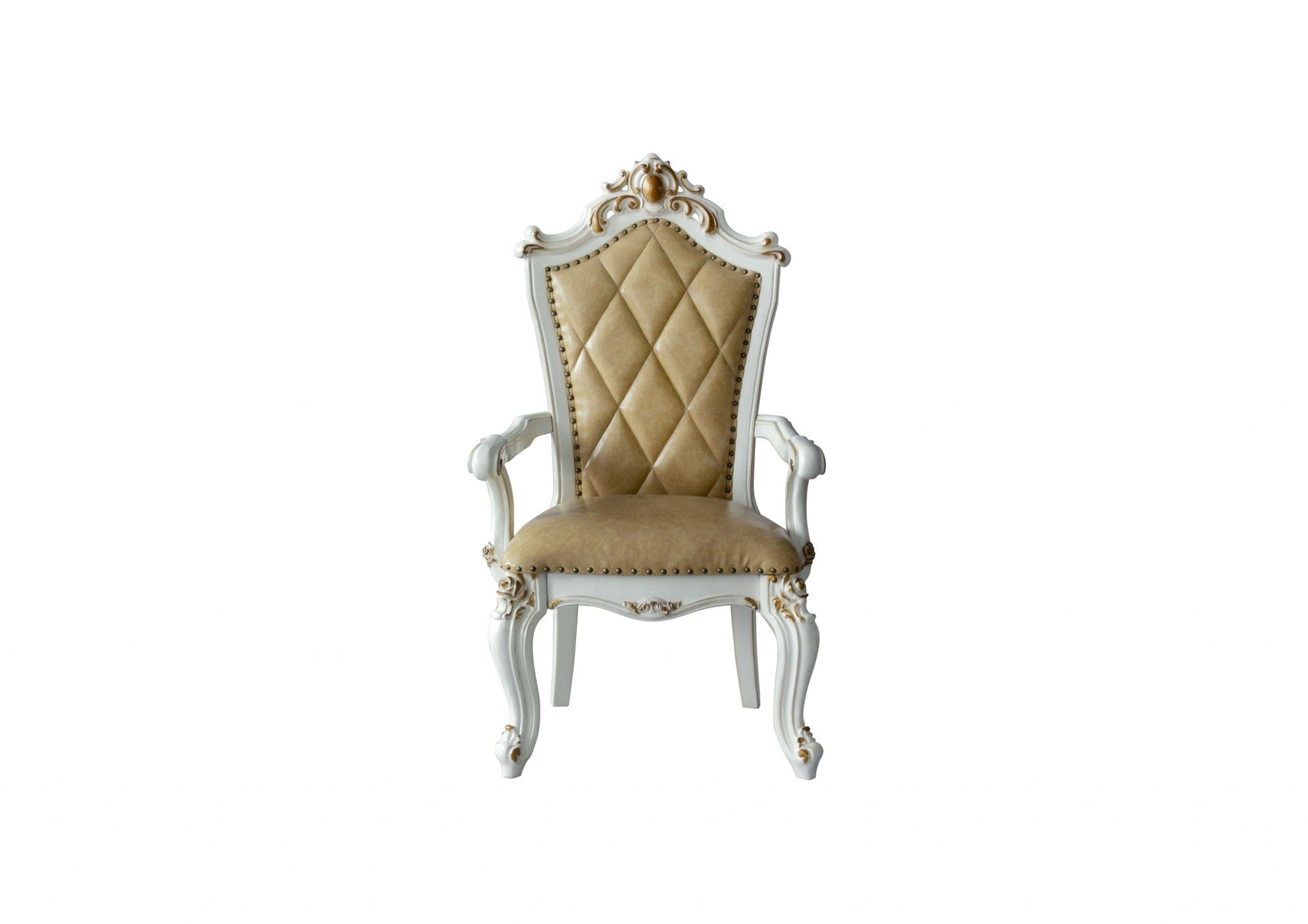 Set Of Two 27" Brown And White Faux Leather Tufted Side Chair - Homeroots