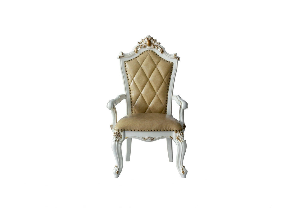 Set Of Two 27" Brown And White Faux Leather Tufted Side Chair - Homeroots
