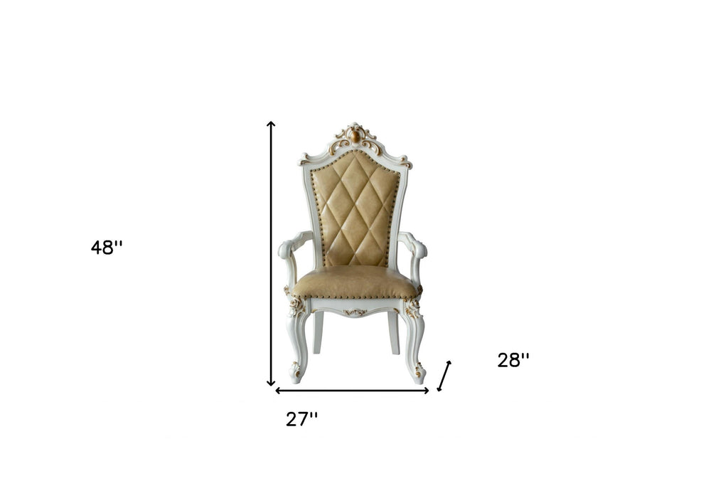 Set Of Two 27" Brown And White Faux Leather Tufted Side Chair - Homeroots