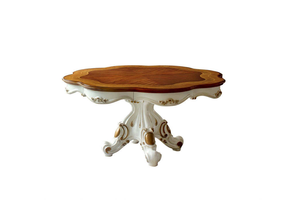 62" Brown And White Oval Solid Wood Pedestal Base Dining Table - Homeroots - Flyclothing LLC