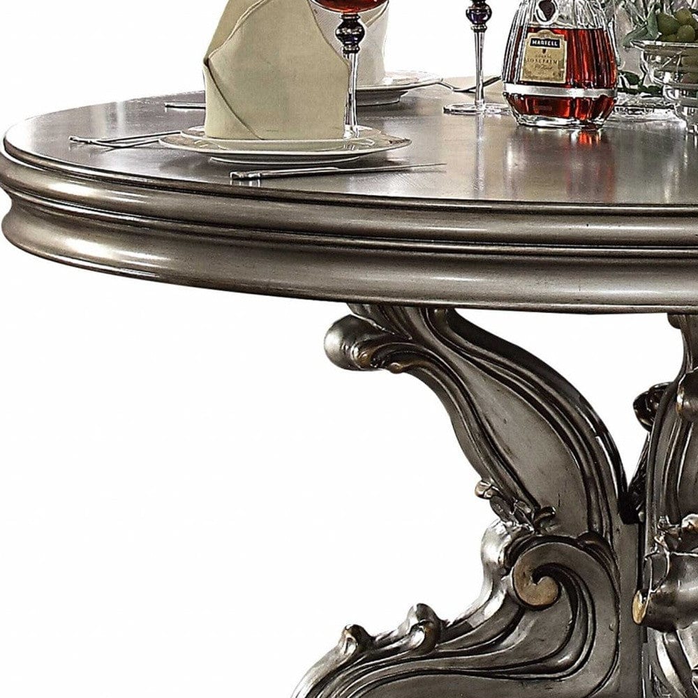 Gray Solid Wood Pedestal Base Round Top Dining Table - Homeroots
