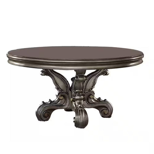 Gray Solid Wood Pedestal Base Round Top Dining Table - Homeroots