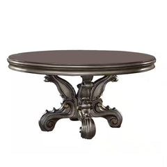 Gray Solid Wood Pedestal Base Round Top Dining Table - Homeroots
