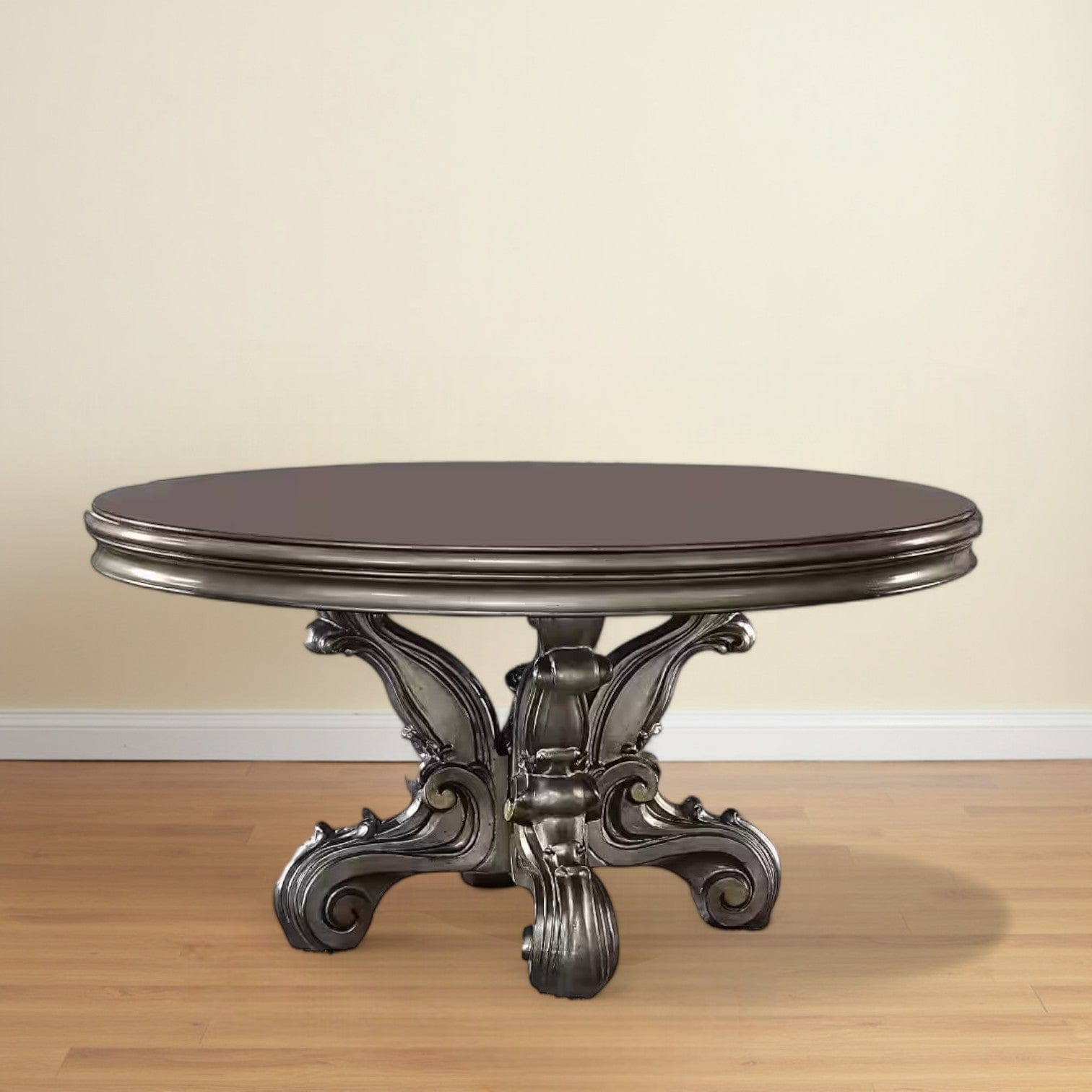 Gray Solid Wood Pedestal Base Round Top Dining Table - Homeroots