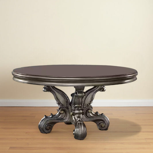 Gray Solid Wood Pedestal Base Round Top Dining Table - Homeroots