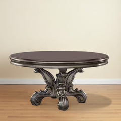 Gray Solid Wood Pedestal Base Round Top Dining Table - Homeroots