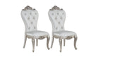 Set of Two Cream And Antiqued White Upholstered Fabric Queen Anne Back Dining Side Chairs - Homeroots