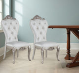 Set of Two Cream And Antiqued White Upholstered Fabric Queen Anne Back Dining Side Chairs - Homeroots