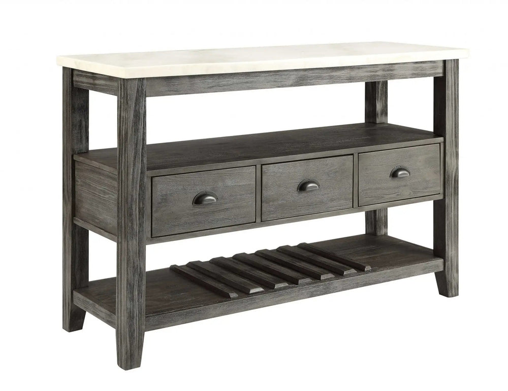 18" X 54" X 36" White Marble Gray Oak Wood Server - Homeroots