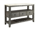 18" X 54" X 36" White Marble Gray Oak Wood Server - Homeroots