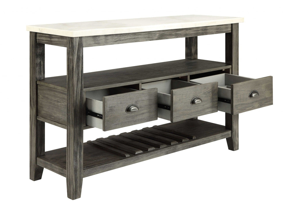 18" X 54" X 36" White Marble Gray Oak Wood Server - Homeroots - Flyclothing LLC