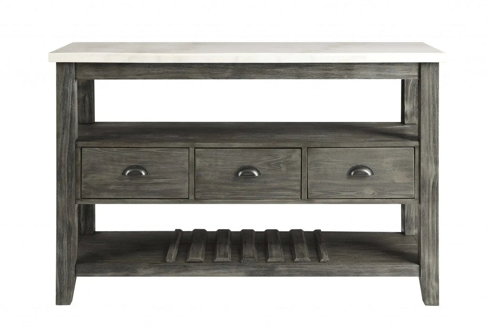 18" X 54" X 36" White Marble Gray Oak Wood Server - Homeroots - Flyclothing LLC