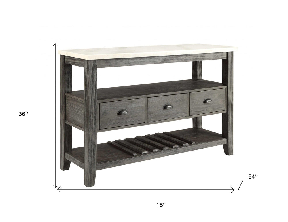 18" X 54" X 36" White Marble Gray Oak Wood Server - Homeroots - Flyclothing LLC