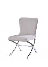24" Beige Velvet And Silver Parsons Chair - Homeroots - Flyclothing LLC