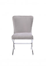 24" Beige Velvet And Silver Parsons Chair - Homeroots - Flyclothing LLC