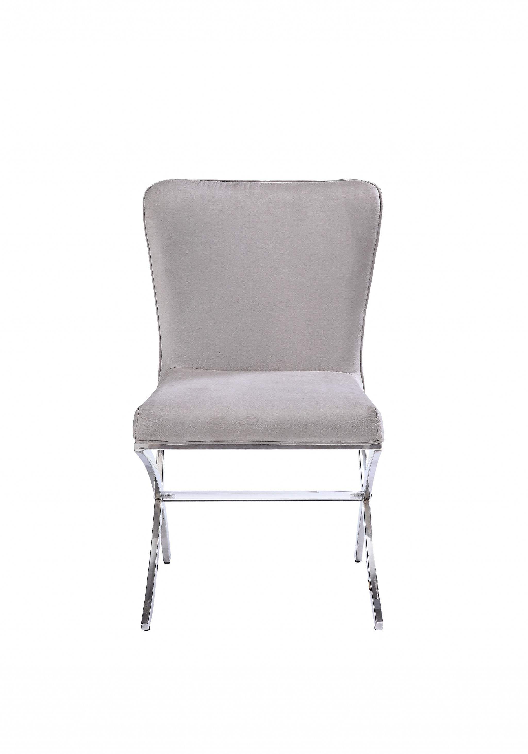 24" Beige Velvet And Silver Parsons Chair - Homeroots - Flyclothing LLC