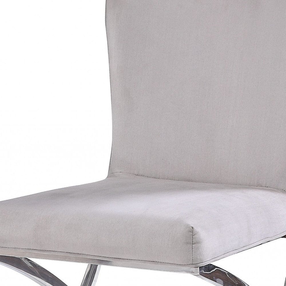 24" Beige Velvet And Silver Parsons Chair - Homeroots - Flyclothing LLC