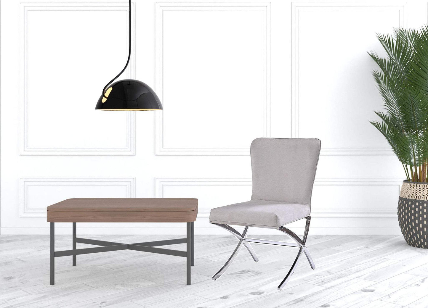 24" Beige Velvet And Silver Parsons Chair - Homeroots - Flyclothing LLC