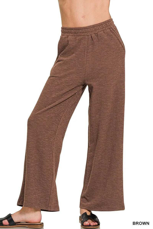 Zenana Cotton Slub Wide Leg Pants - Trendsi - Flyclothing LLC