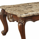 34" Brown And Dark Brown Genuine Marble And Solid Wood Free Form Coffee Table - Homeroots