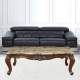 34" Brown And Dark Brown Genuine Marble And Solid Wood Free Form Coffee Table - Homeroots