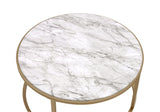 Set of Two 36" Clear White And Gold Glass Faux Marble And Iron Round Nested Coffee Tables - Homeroots