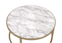 Set of Two 36" Clear White And Gold Glass Faux Marble And Iron Round Nested Coffee Tables - Homeroots