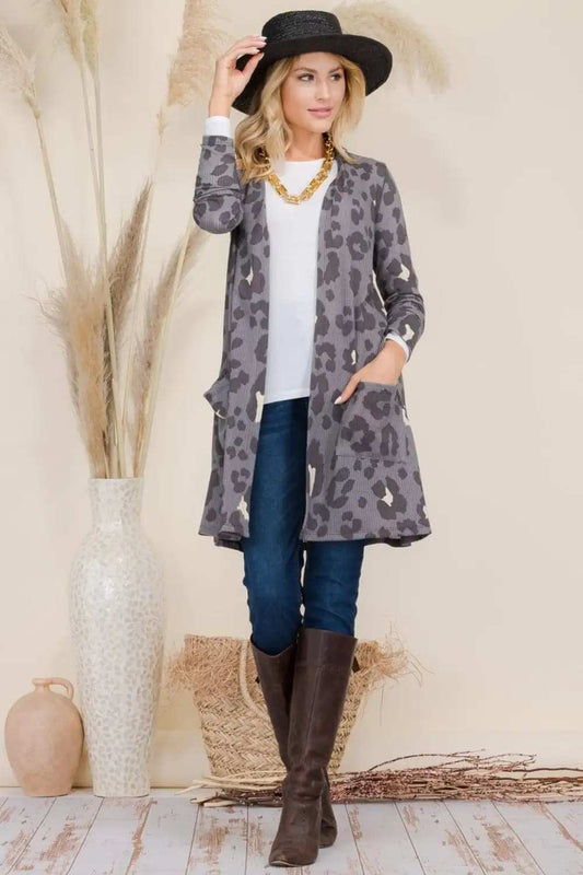 Celeste Full Size Leopard Open Front Contrast Cardigan - Trendsi - Flyclothing LLC