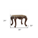 24" Cherry Oak Faux Marble Square End Table - Homeroots - Flyclothing LLC