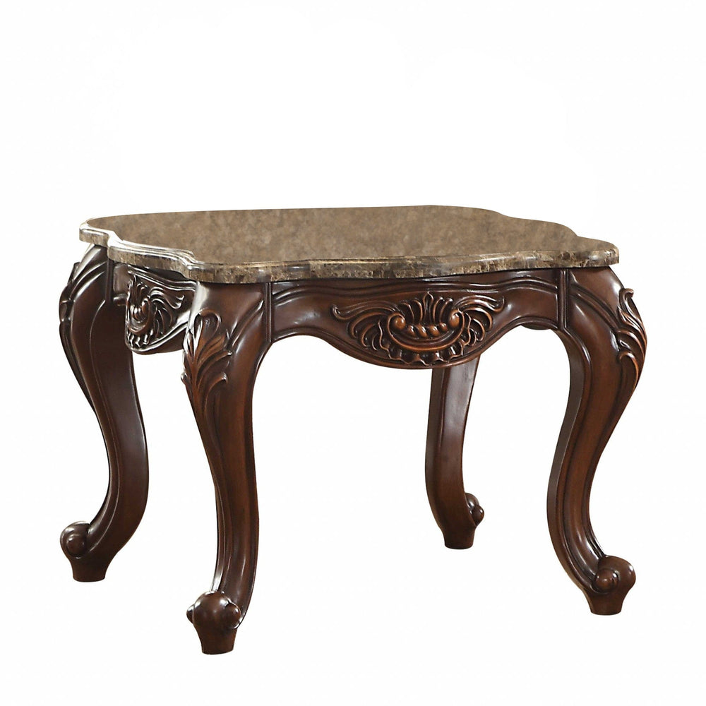 24" Cherry Oak Faux Marble Square End Table - Homeroots