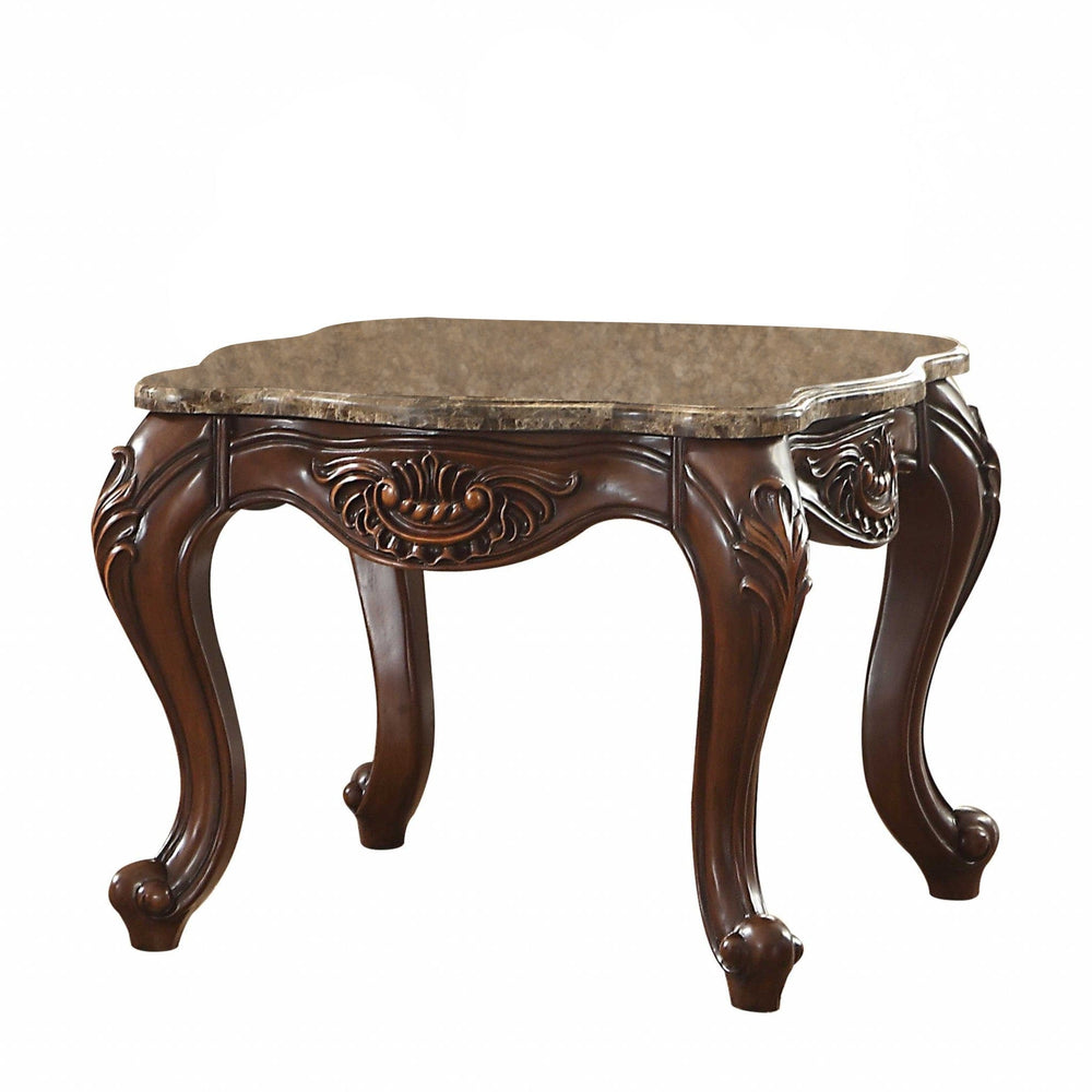 24" Cherry Oak Faux Marble Square End Table - Homeroots - Flyclothing LLC