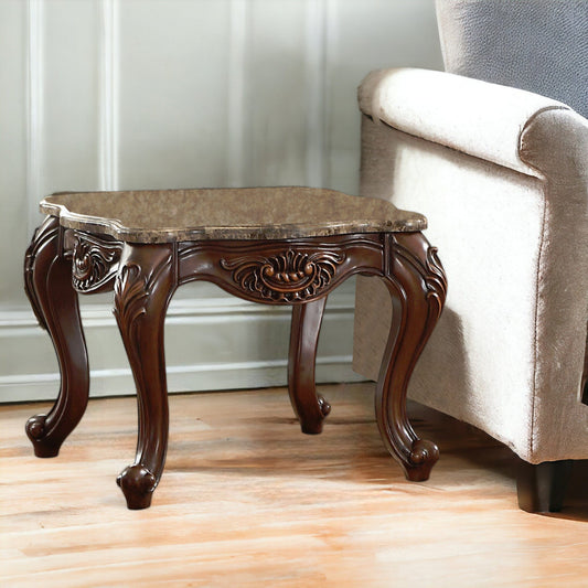 24" Cherry Oak Faux Marble Square End Table - Homeroots