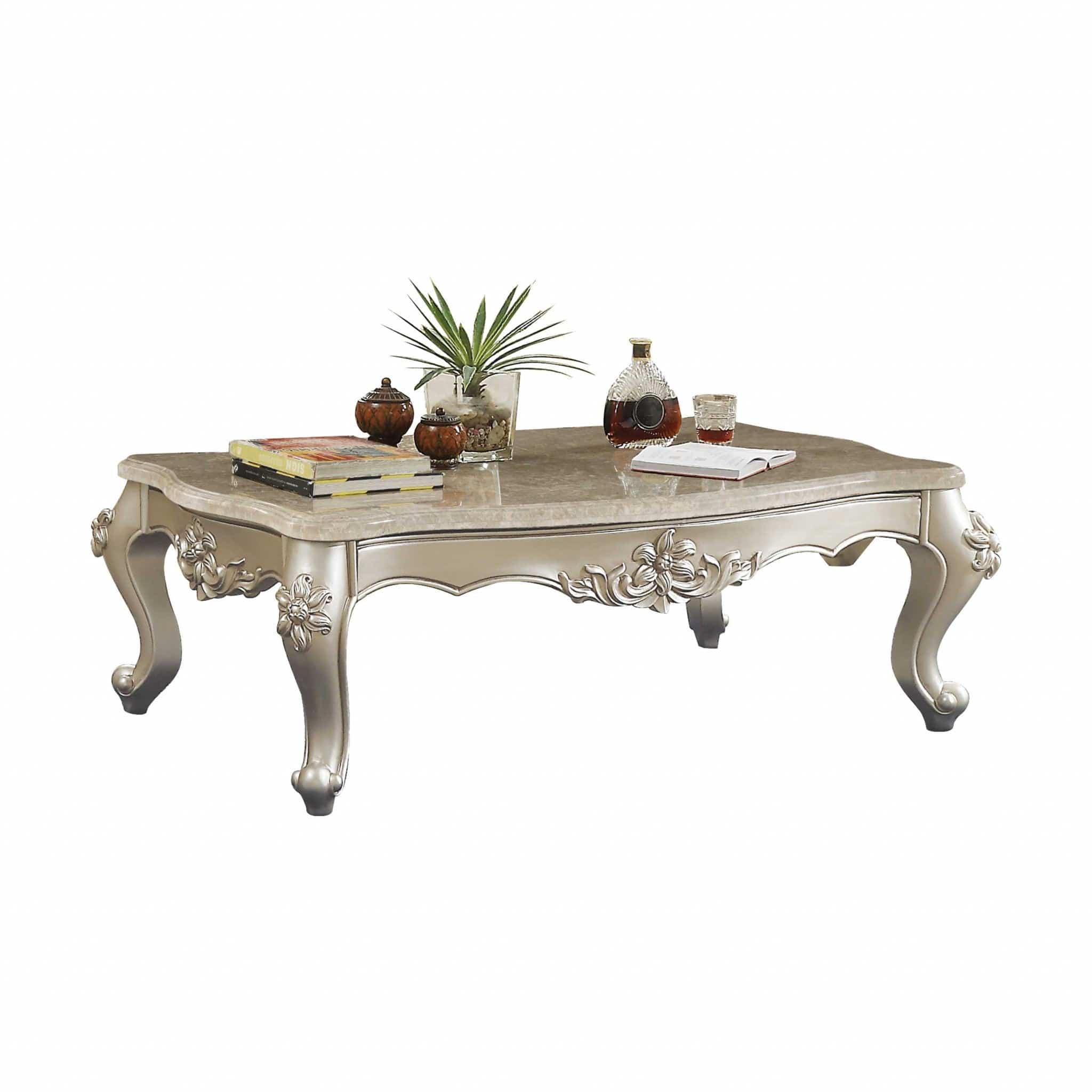 35" X 57" X 20" Marble Champagne Wood Coffee Table - Homeroots - Flyclothing LLC