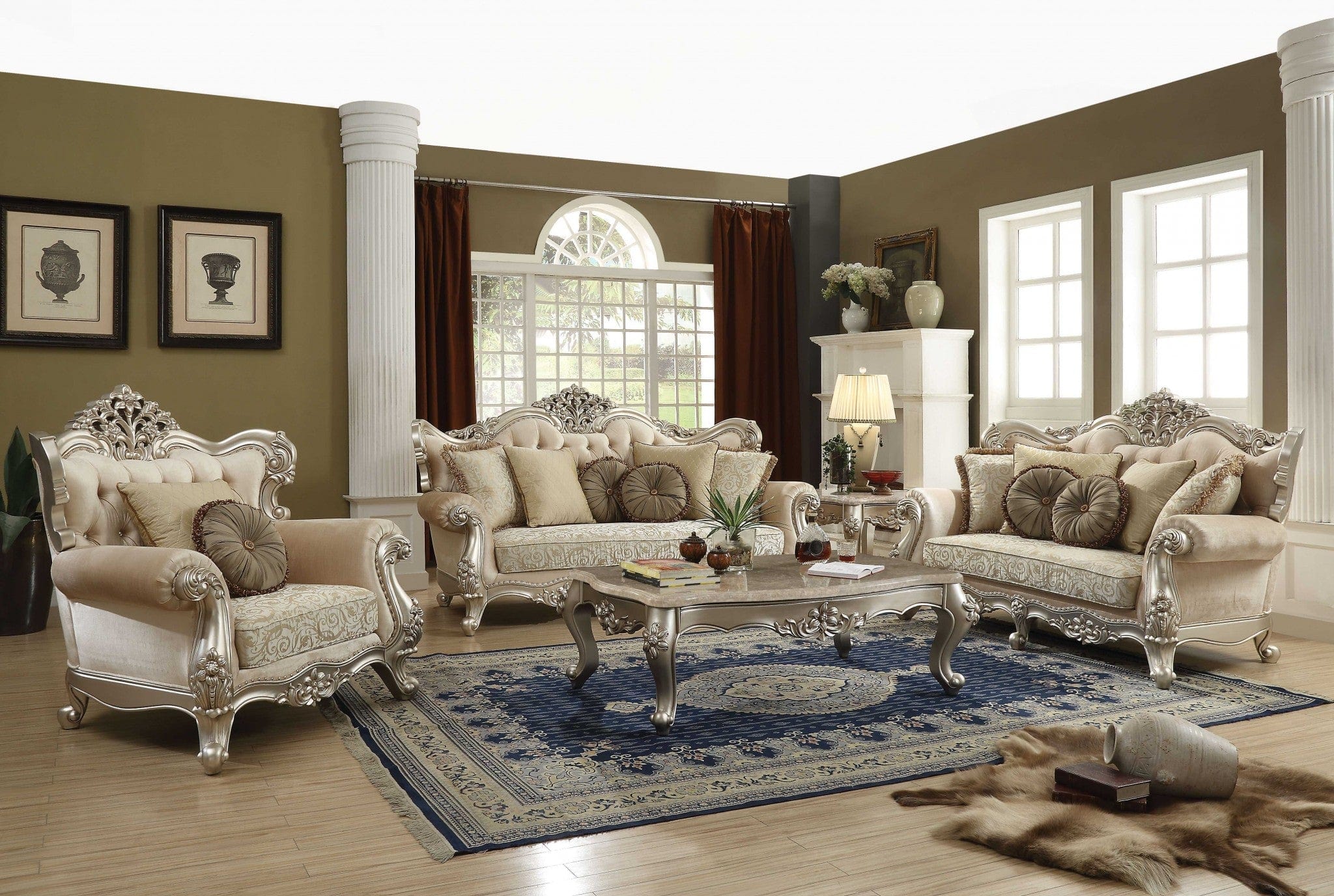 35" X 57" X 20" Marble Champagne Wood Coffee Table - Homeroots - Flyclothing LLC