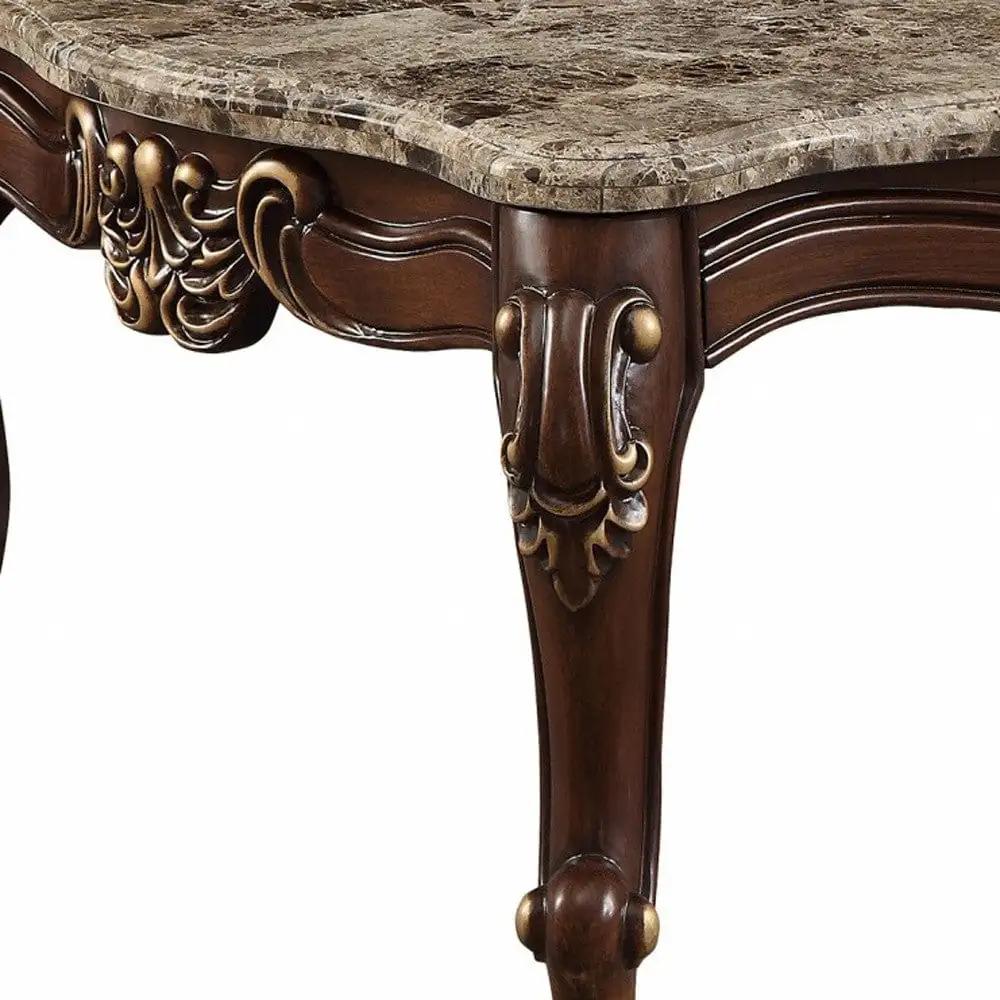 58" Brown Genuine Marble And Solid And Manufactured Wood Coffee Table - Homeroots - Flyclothing LLC