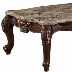 58" Brown Genuine Marble And Solid And Manufactured Wood Coffee Table - Homeroots