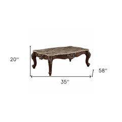 58" Brown Genuine Marble And Solid And Manufactured Wood Coffee Table - Homeroots