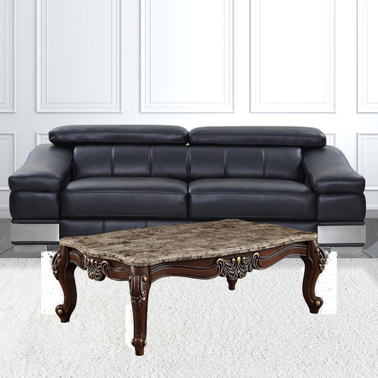 58" Brown Genuine Marble And Solid And Manufactured Wood Coffee Table - Homeroots