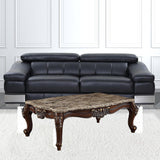 58" Brown Genuine Marble And Solid And Manufactured Wood Coffee Table - Homeroots