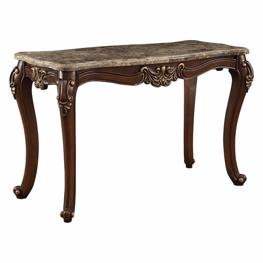56" Beige and Brown and Brown Genuine Marble Console Table - Homeroots