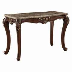 56" Beige and Brown and Brown Genuine Marble Console Table - Homeroots