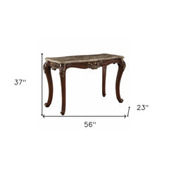 56" Beige and Brown and Brown Genuine Marble Console Table - Homeroots