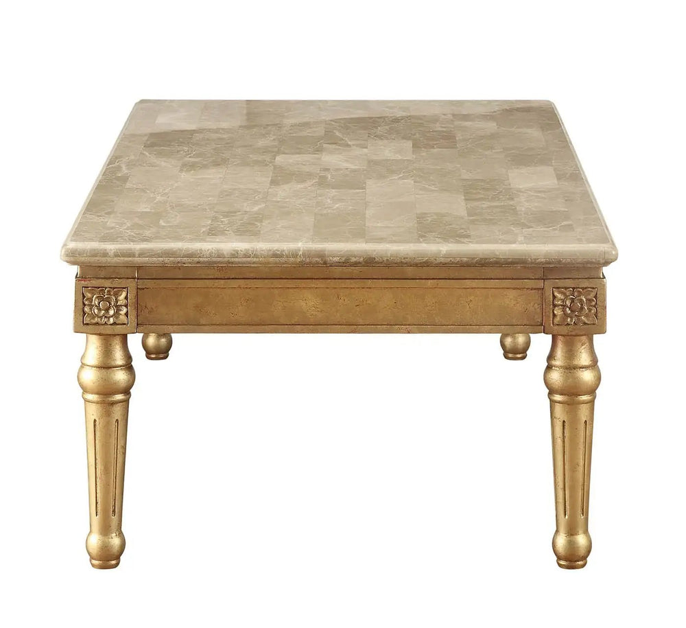 32" X 57" X 20" Marble Antique Gold Wood Coffee Table - Homeroots - Flyclothing LLC